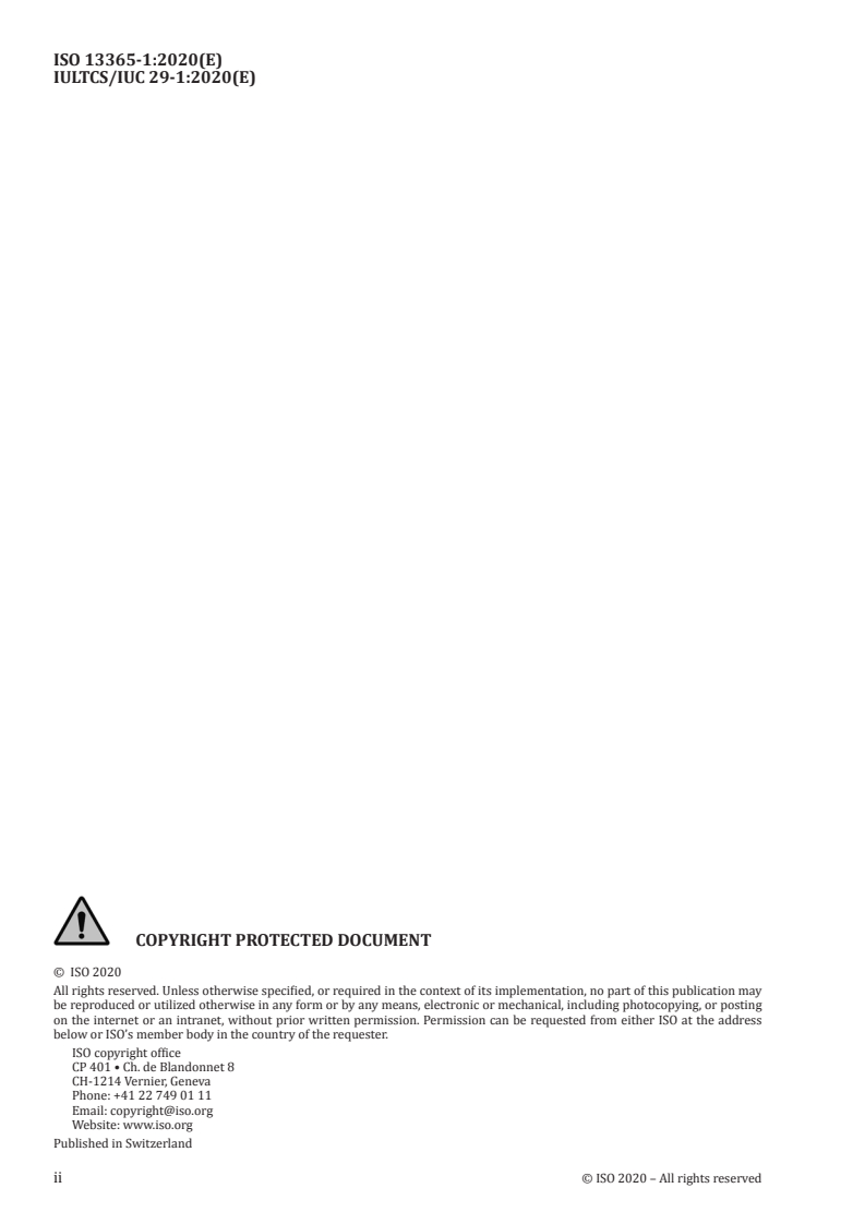 ISO 13365-1:2020 ISO 13365-1:2020 - Leather — Chemical determination of the preservative (TCMTB, PCMC, OPP, OIT) content in leather by liquid chromatography — Part 1: Acetonitrile extraction method/31/2020 - Page 2 preview