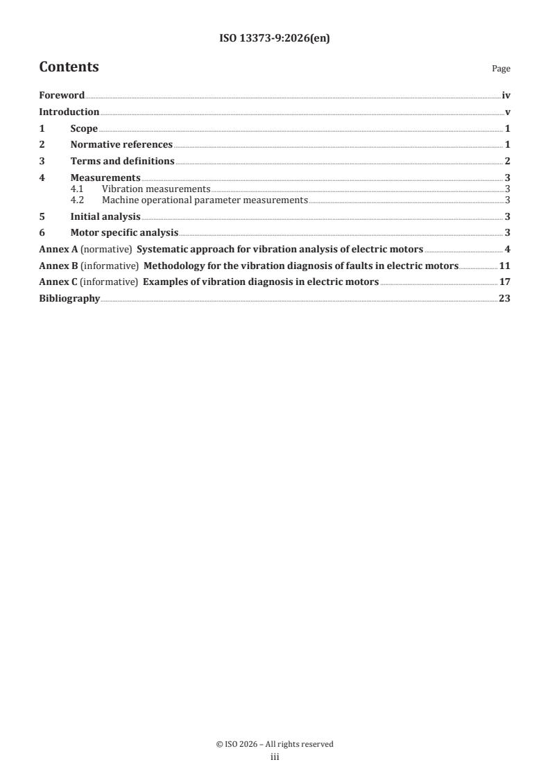 ISO 13373-9:2026 ISO 13373-9:2026 - Condition monitoring and diagnostics of machines — Vibration condition monitoring — Part 9: Diagnostic techniques for electric motors - Page 3 preview