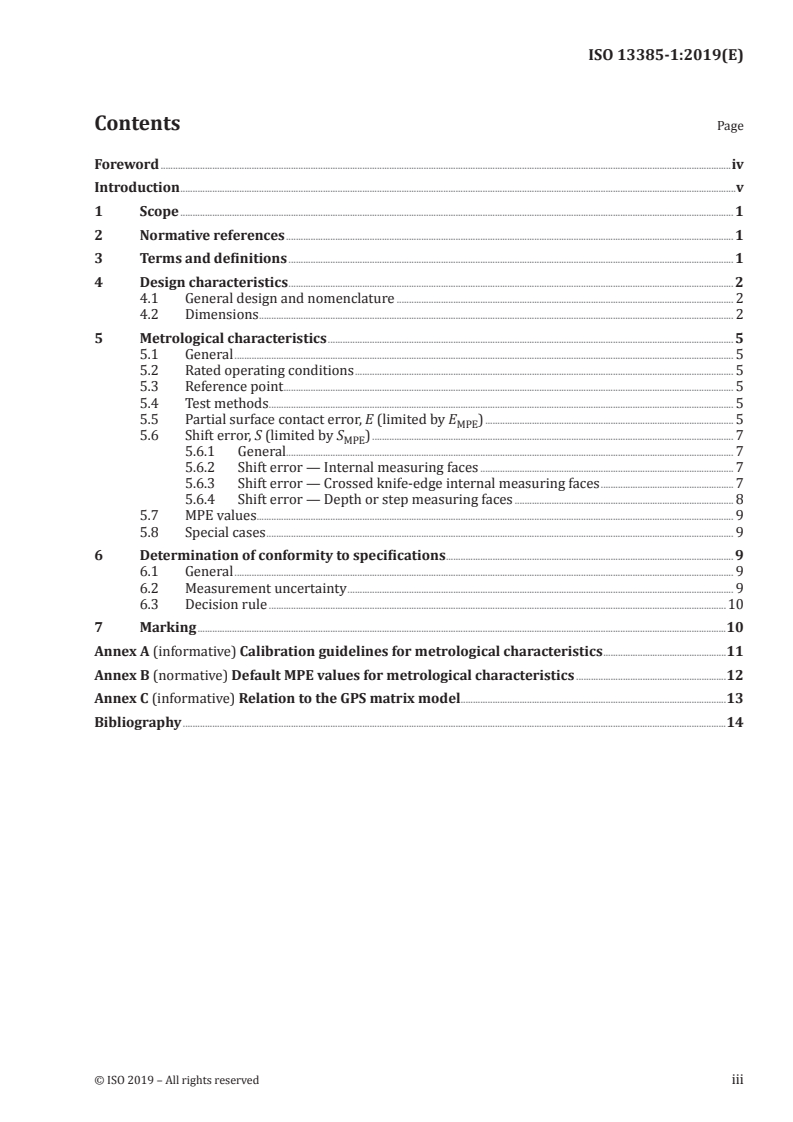 ISO 13385-1:2019 ISO 13385-1:2019 - Geometrical product specifications (GPS) — Dimensional measuring equipment — Part 1: Design and metrological characteristics of callipers/21/2019 - Page 3 preview