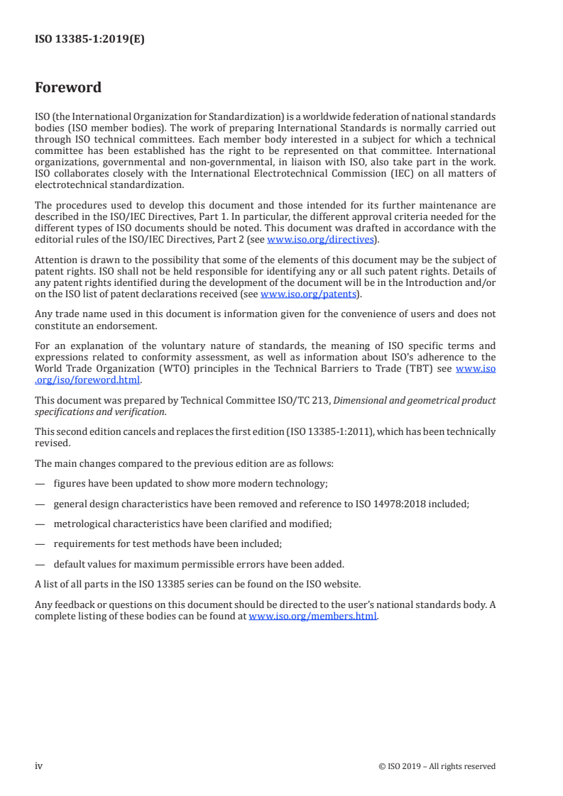 ISO 13385-1:2019 ISO 13385-1:2019 - Geometrical product specifications (GPS) — Dimensional measuring equipment — Part 1: Design and metrological characteristics of callipers/21/2019 - Page 4 preview