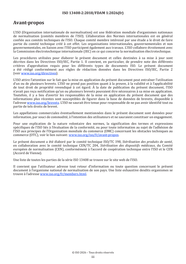 ISO 13408-2:2018/FDAmd 1 ISO 13408-2:2018/FDAmd 1 - Traitement aseptique des produits de santé — Partie 2: Filtration stérilisante — Amendement 1 - Page 3 preview