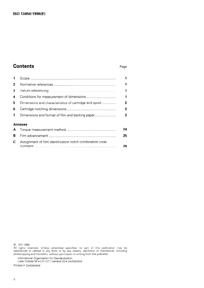 ISO 13450:1996 ISO 13450:1996 - Photography — 110-size cartridge, film and backing paper — Dimensions/9/1996 - Page 2 preview