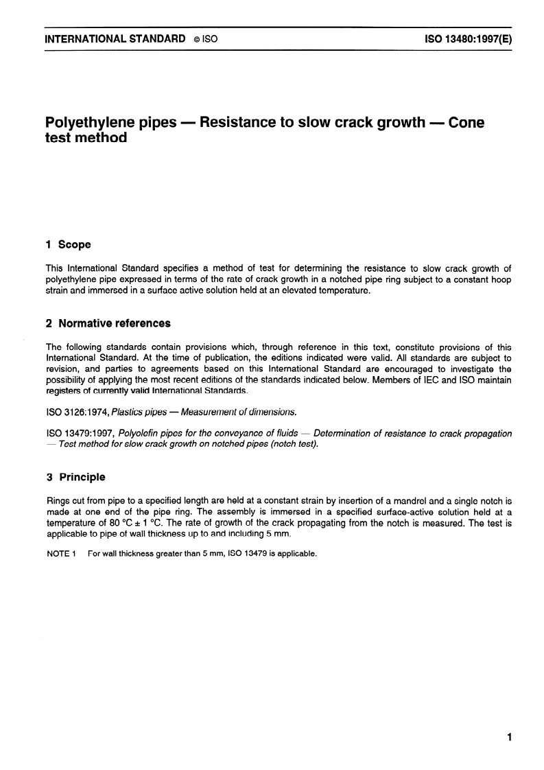 ISO 13480:1997 ISO 13480:1997 - Polyethylene pipes — Resistance to slow crack growth — Cone test method/11/1997 - Page 3 preview