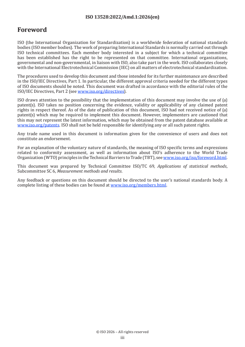 ISO 13528:2022/Amd 1:2026 ISO 13528:2022/Amd 1:2026 - Statistical methods for use in proficiency testing by interlaboratory comparison — Amendment 1 - Page 3 preview