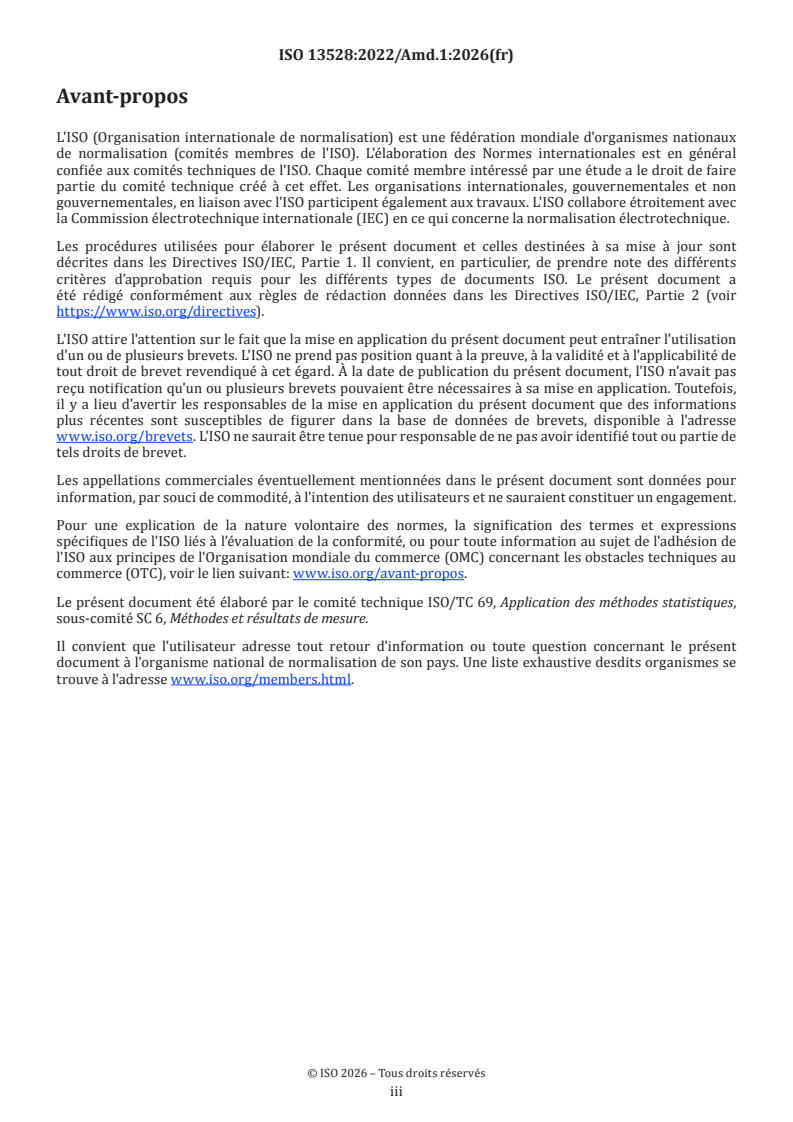 ISO 13528:2022/Amd 1:2026 ISO 13528:2022/Amd 1:2026 - Méthodes statistiques utilisées dans les essais d'aptitude par comparaison interlaboratoires — Amendement 1 - Page 3 preview
