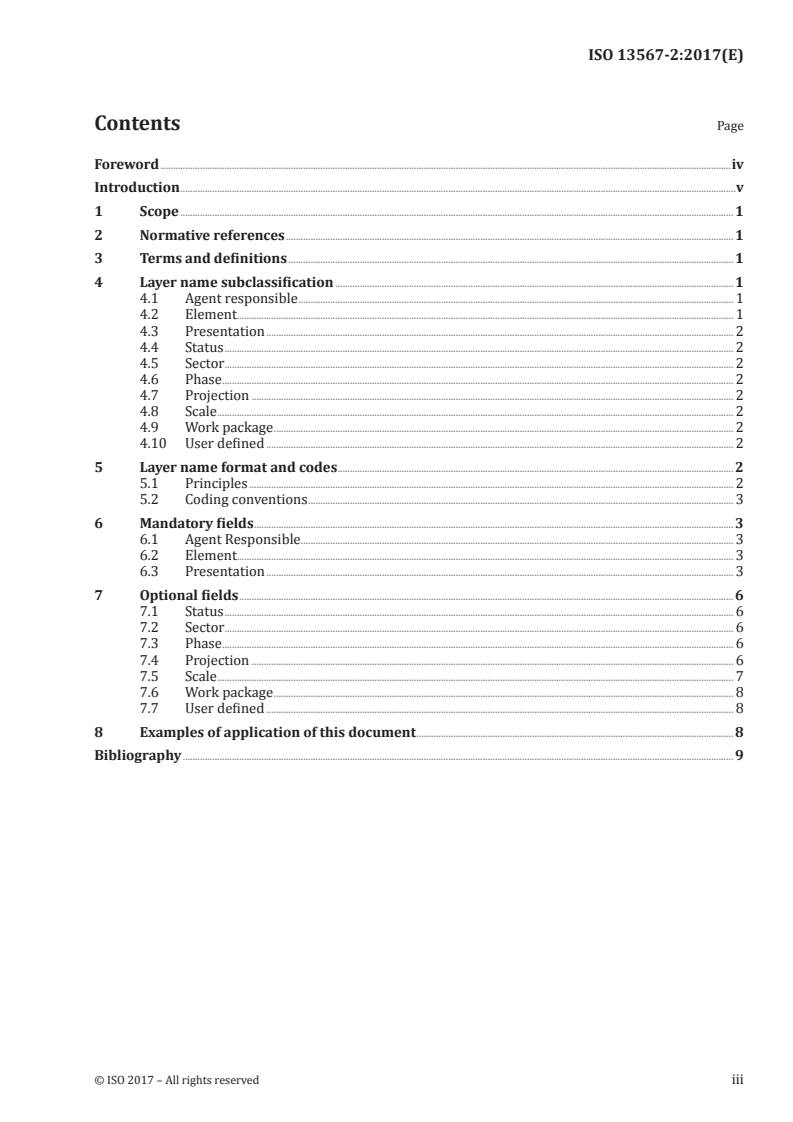 ISO 13567-2:2017 ISO 13567-2:2017 - Technical product documentation — Organization and naming of layers for CAD — Part 2: Concepts, format and codes used in construction documentation/26/2017 - Page 3 preview