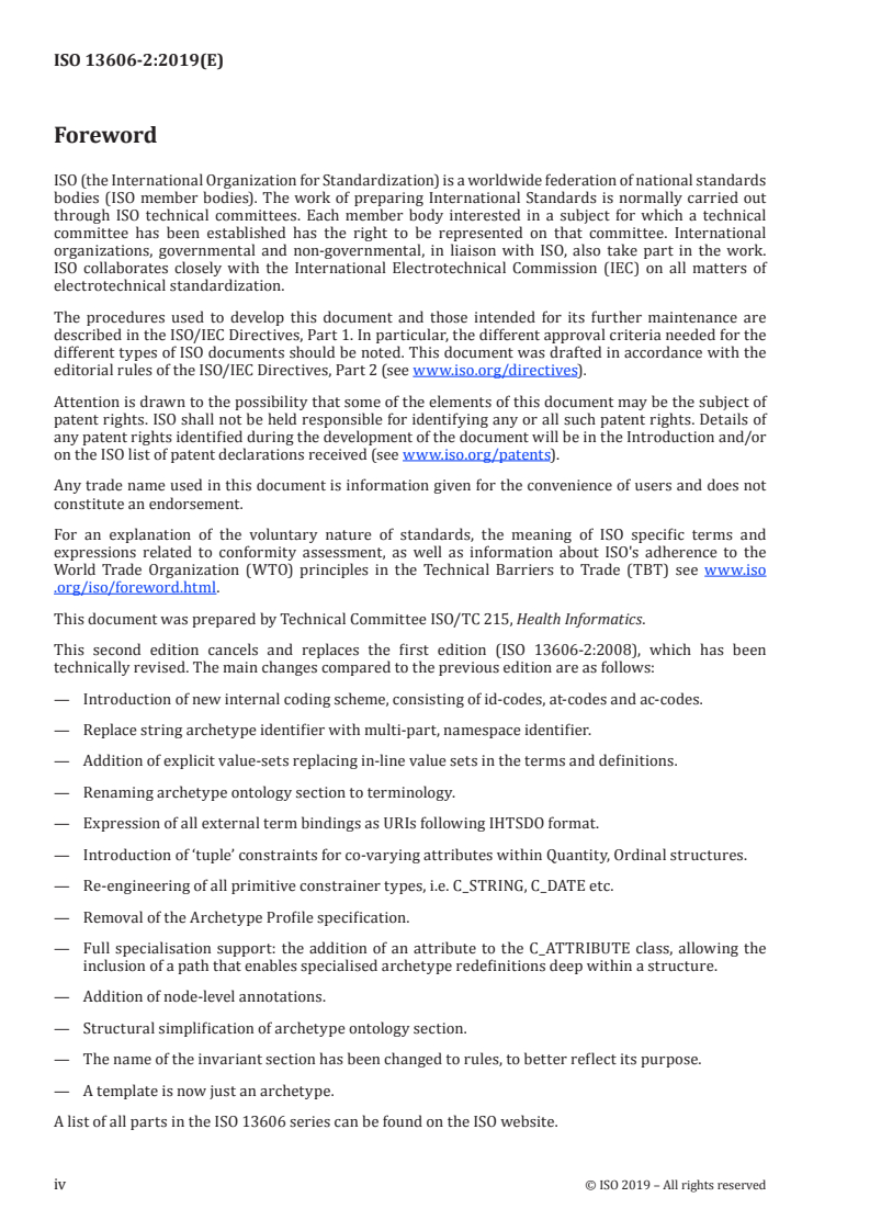 ISO 13606-2:2019 ISO 13606-2:2019 - Health informatics — Electronic health record communication — Part 2: Archetype interchange specification/7/2019 - Page 4 preview