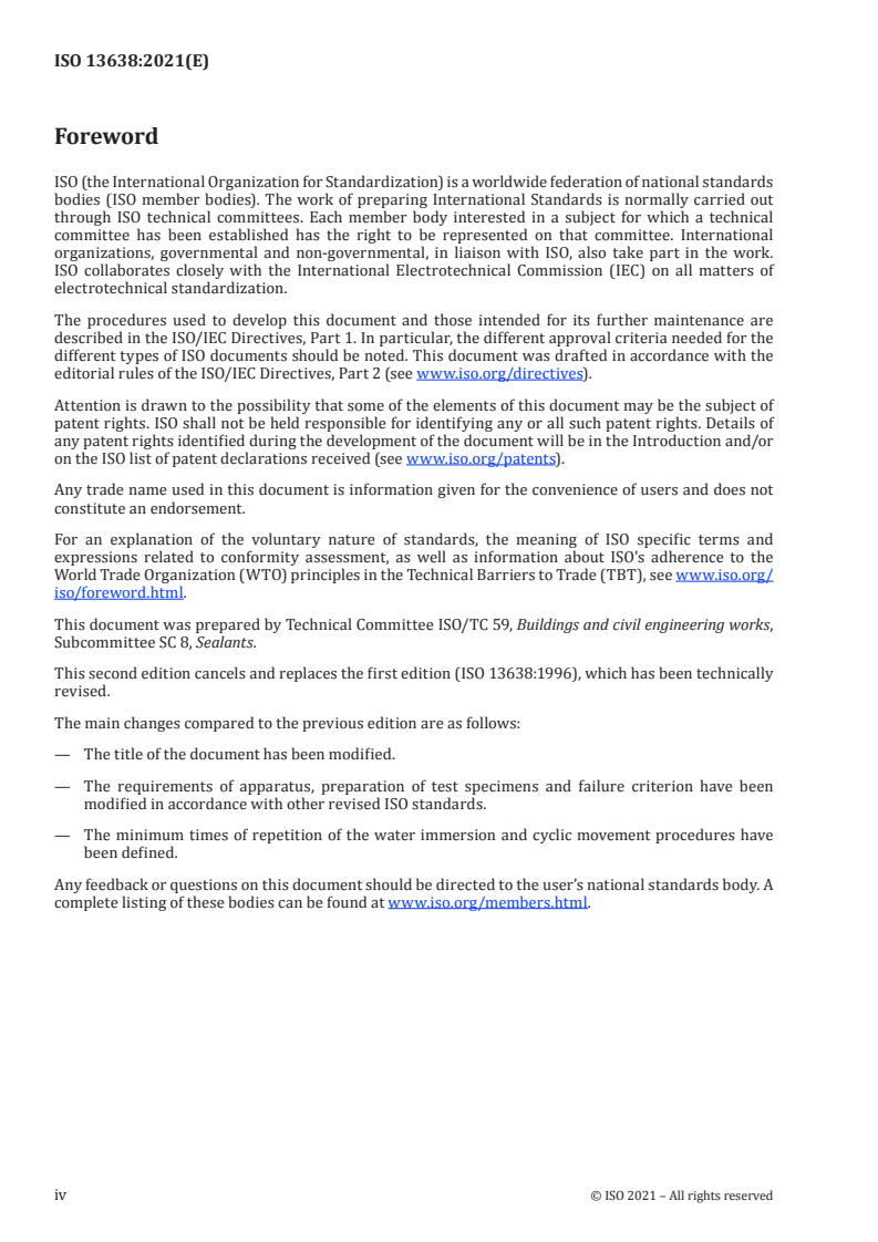 ISO 13638:2021 ISO 13638:2021 - Building and civil engineering sealants — Determination of resistance to prolonged exposure to water/10/2021 - Page 4 preview