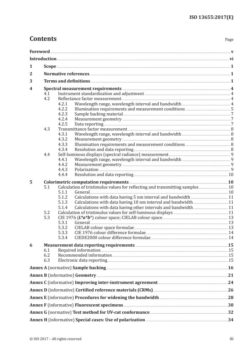 SIST ISO 13655:2018 ISO 13655:2017 - Graphic technology — Spectral measurement and colorimetric computation for graphic arts images/12/2017 - Page 3 preview