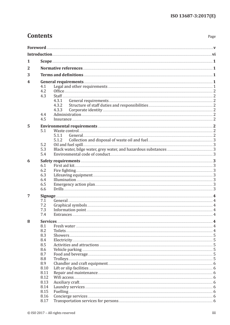 ISO 13687-3:2017 ISO 13687-3:2017 - Tourism and related services — Yacht harbours — Part 3: Minimum requirements for high service level harbours/10/2017 - Page 3 preview