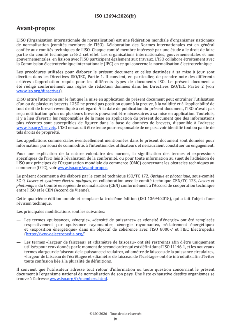 ISO 13694:2026 ISO 13694:2026 - Optique et photonique — Lasers et équipements associés aux lasers — Méthodes d’essai de distribution de l’éclairement énergétique (exposition énergétique) du faisceau laser - Page 4 preview