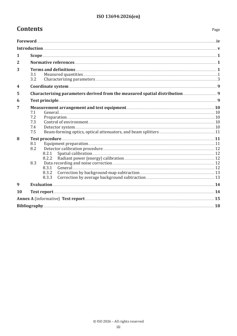 ISO 13694:2026 ISO 13694:2026 - Optics and photonics — Lasers and laser-related equipment — Test methods for laser beam irradiance (fluence) distribution - Page 3 preview