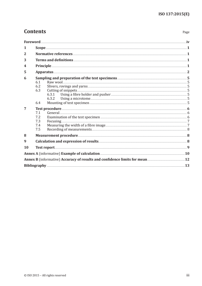 ISO 137:2015 ISO 137:2015 - Wool — Determination of fibre diameter — Projection microscope method/23/2015 - Page 3 preview