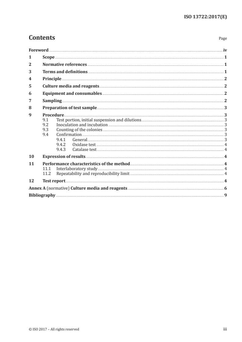 ISO 13722:2017 ISO 13722:2017 - Microbiology of the food chain — Enumeration of Brochothrix spp. — Colony-count technique/19/2017 - Page 3 preview