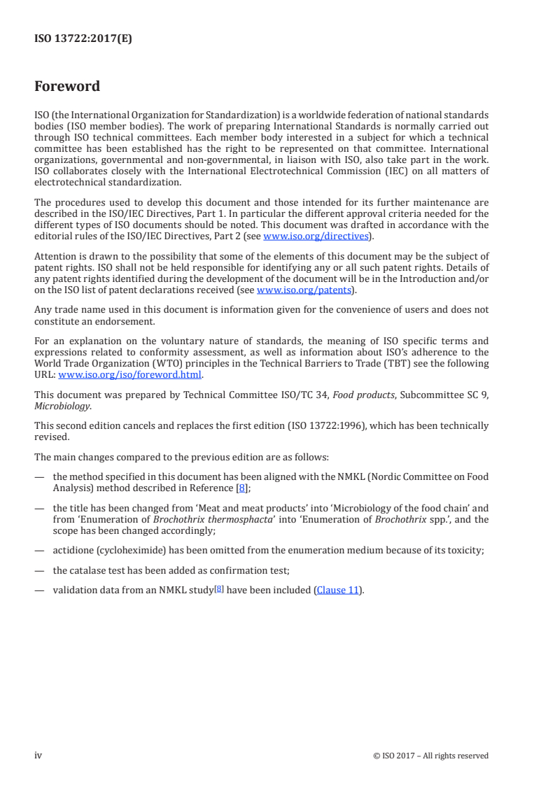 ISO 13722:2017 ISO 13722:2017 - Microbiology of the food chain — Enumeration of Brochothrix spp. — Colony-count technique/19/2017 - Page 4 preview