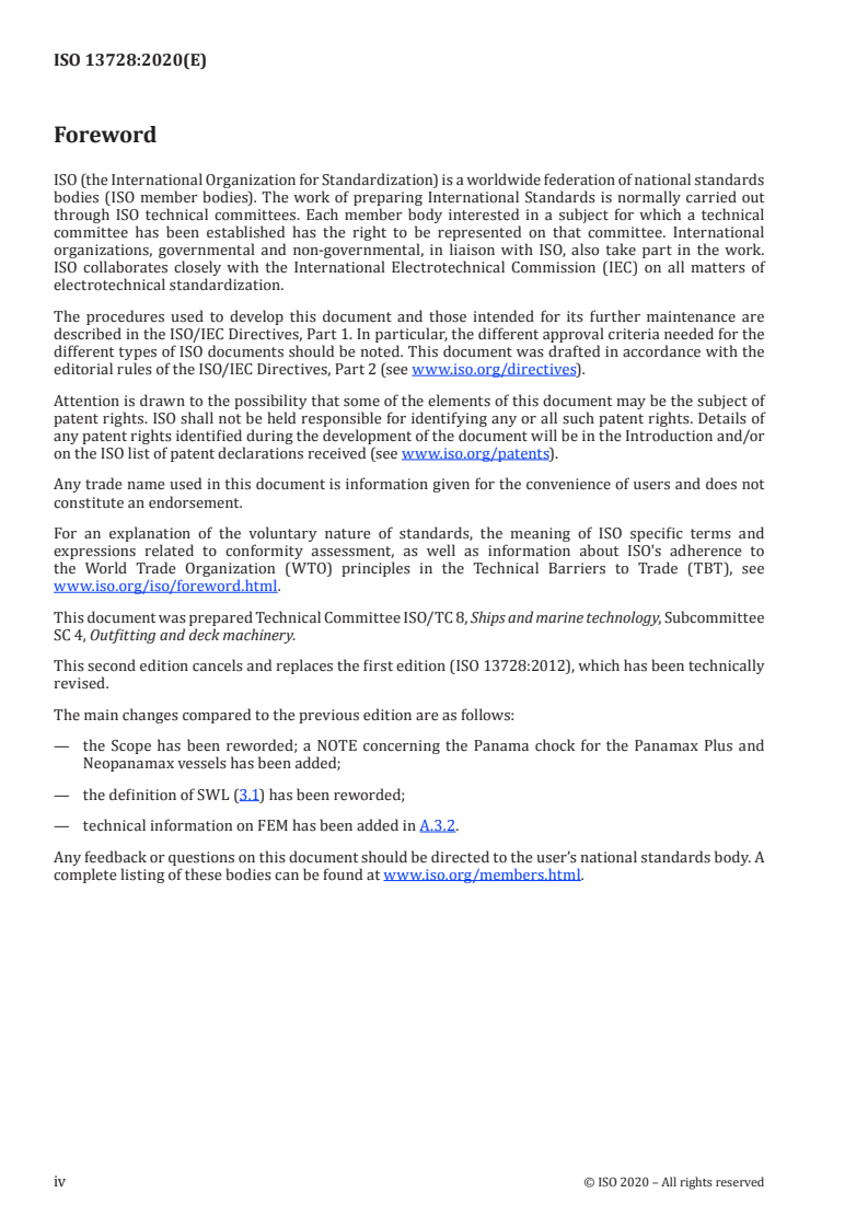 ISO 13728:2020 ISO 13728:2020 - Ships and marine technology — Ship's mooring and towing fittings — Panama chocks/28/2020 - Page 4 preview