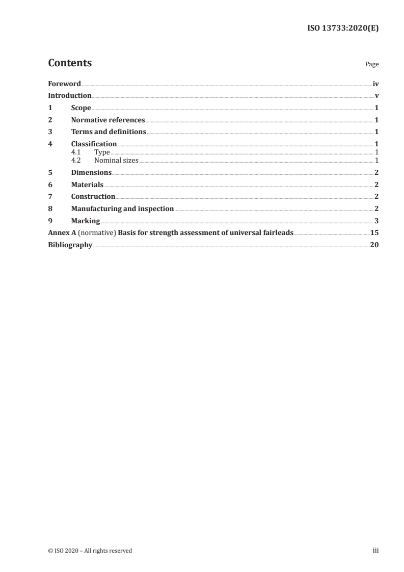 ISO 13733:2020 ISO 13733:2020 - Ships and marine technology — Ship's mooring and towing fittings — Universal fairleads with upper roller/28/2020 - Page 3 preview