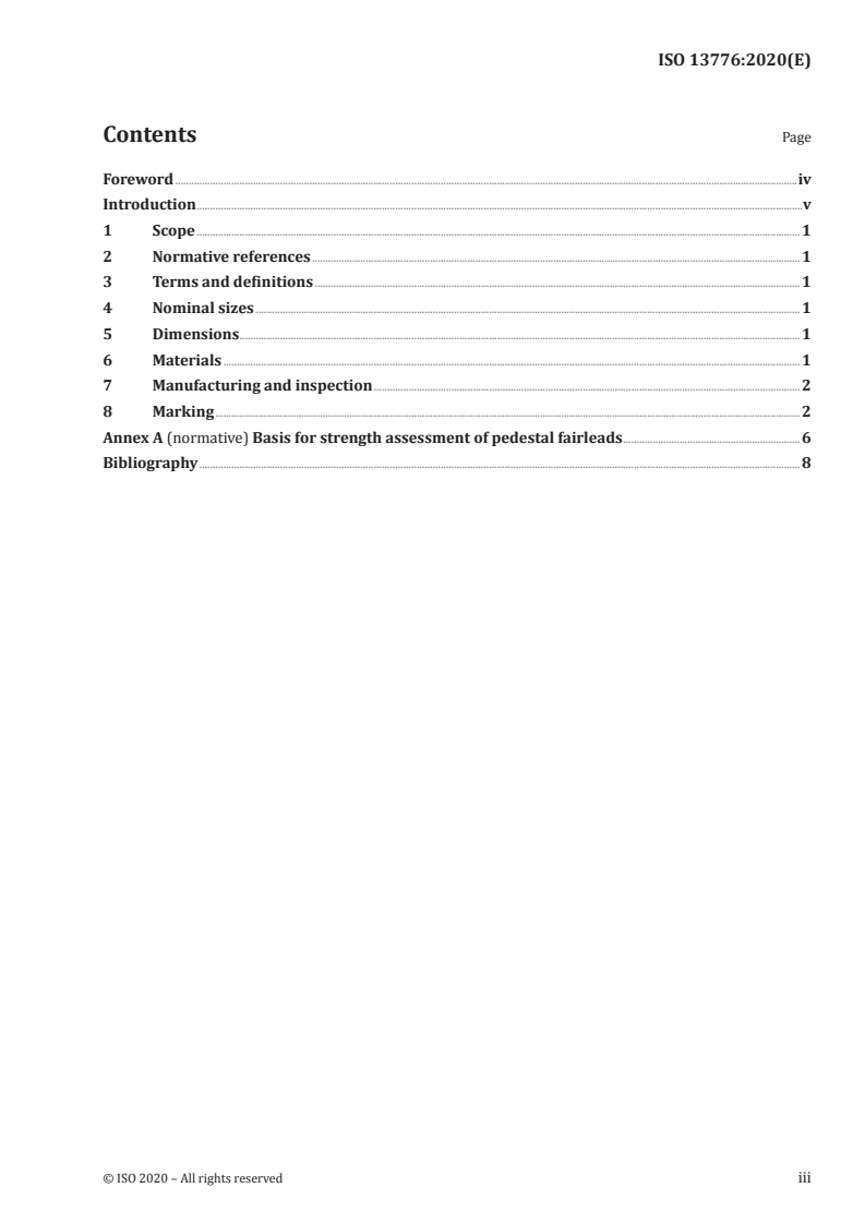ISO 13776:2020 ISO 13776:2020 - Ships and marine technology — Ship's mooring and towing fittings — Pedestal fairleads/28/2020 - Page 3 preview