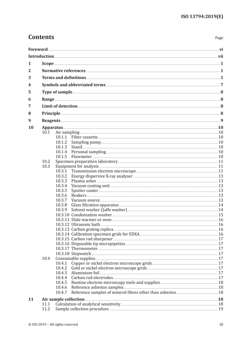 SIST ISO 13794:2019 ISO 13794:2019 - Ambient air — Determination of asbestos fibres — Indirect-transfer transmission electron microscopy method/1/2019 - Page 3 preview