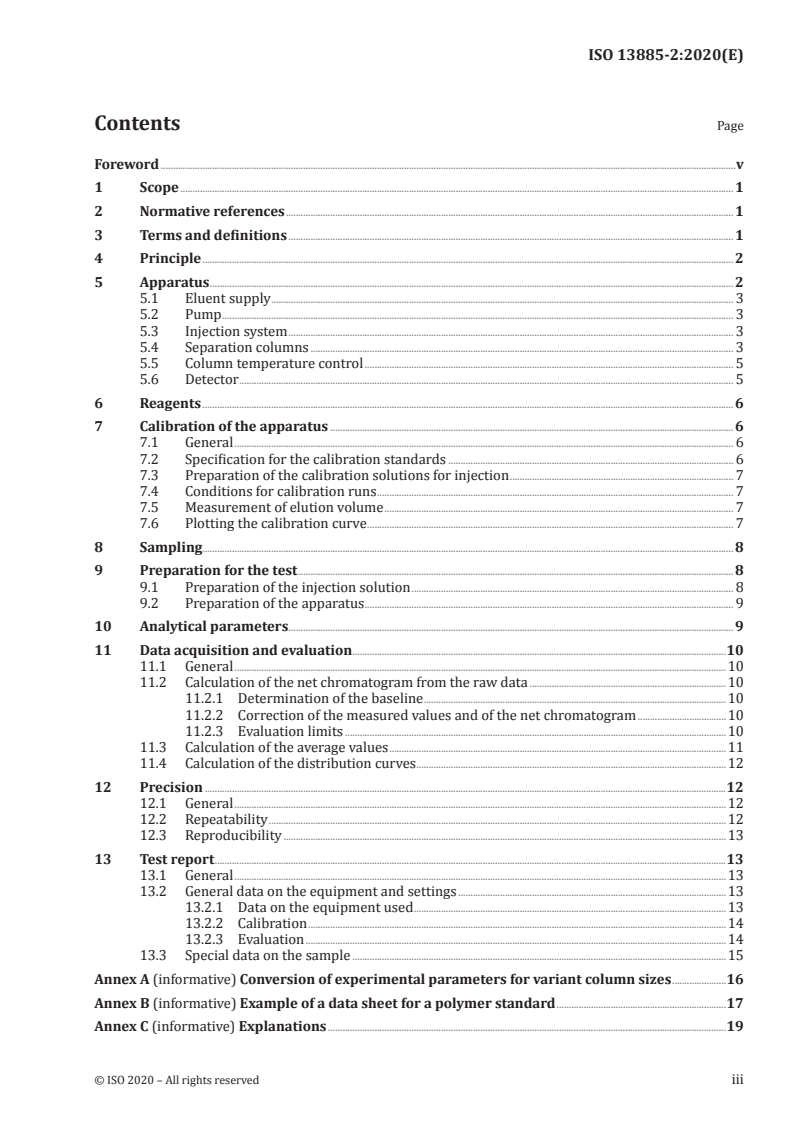 ISO 13885-2:2020 ISO 13885-2:2020 - Gel permeation chromatography (GPC) — Part 2: N,N-Dimenthylacetamide (DMAC) as eluent/8/2020 - Page 3 preview