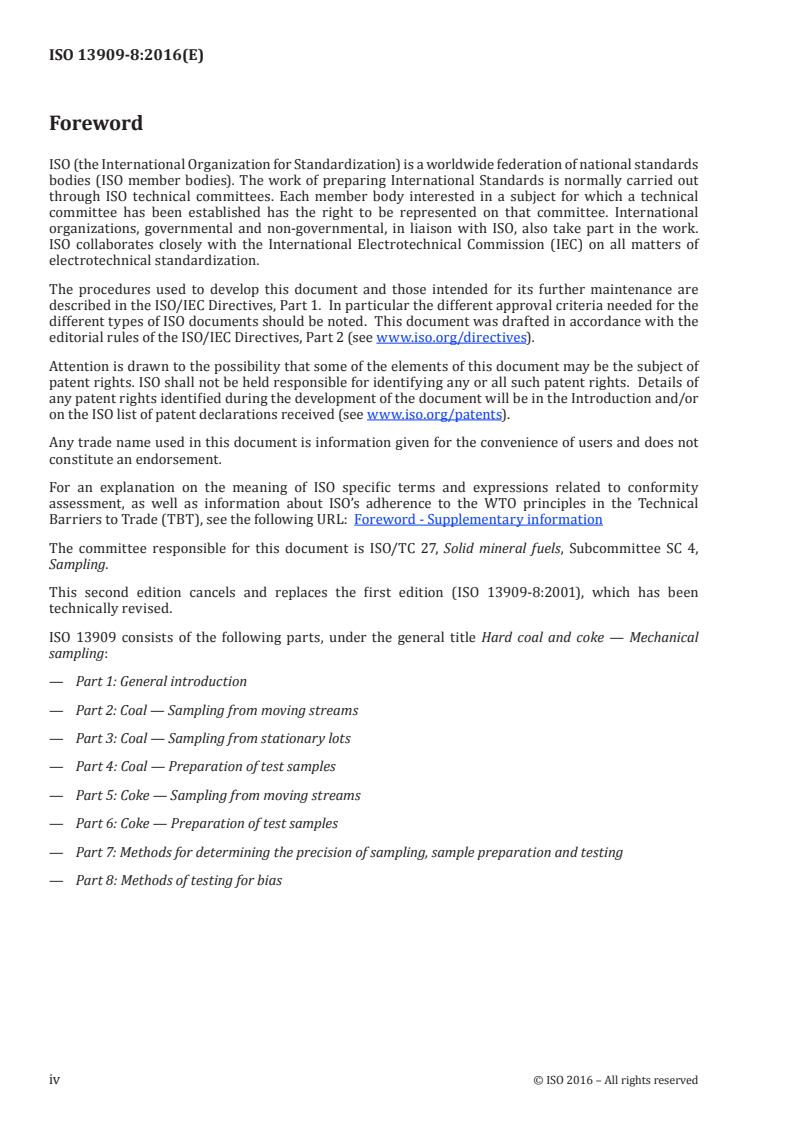 ISO 13909-8:2016 ISO 13909-8:2016 - Hard coal and coke — Mechanical sampling — Part 8: Methods of testing for bias/23/2016 - Page 4 preview