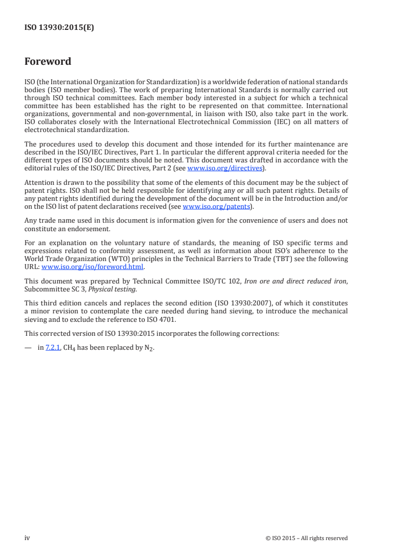 ISO 13930:2015 ISO 13930:2015 - Iron ores for blast furnace feedstocks — Determination of low-temperature reduction-disintegration indices by dynamic method/2/2017 - Page 4 preview