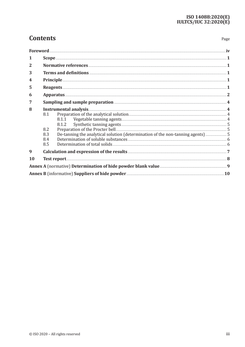 ISO 14088:2020 ISO 14088:2020 - Leather — Chemical tests — Quantitative analysis of tanning agents by filter method
Released:3/27/2020 - Page 3 preview