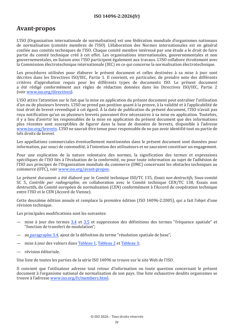 ISO 14096-2:2026 ISO 14096-2:2026 - Essais non destructifs — Qualification des systèmes de numérisation des films radiographiques — Partie 2: Exigences minimales - Page 4 preview