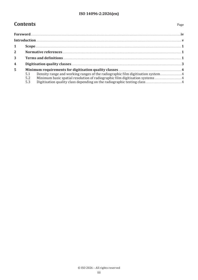 ISO 14096-2:2026 ISO 14096-2:2026 - Non-destructive testing — Qualification of radiographic film digitisation systems — Part 2: Minimum requirements - Page 3 preview