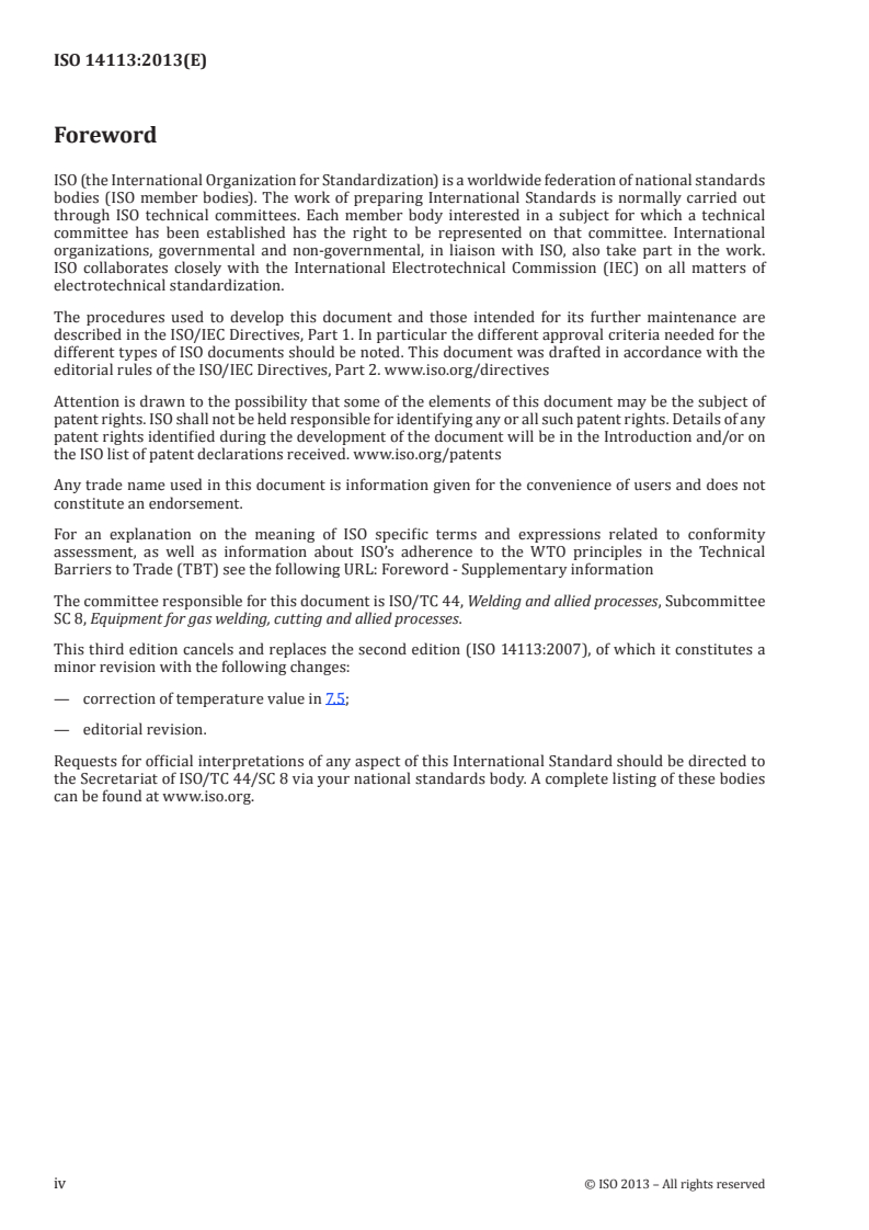 ISO 14113:2013 ISO 14113:2013 - Gas welding equipment — Rubber and plastics hose and hose assemblies for use with industrial gases up to 450 bar (45 MPa)/2/2013 - Page 4 preview
