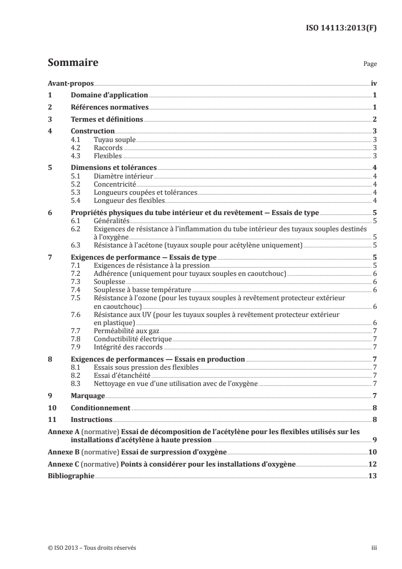ISO 14113:2013 ISO 14113:2013 - Matériel de soudage aux gaz — Tuyaux souples et flexibles en caoutchouc et en plastique pour des gaz industriels jusqu'à 450 bar (45 MPa)/2/2013 - Page 3 preview