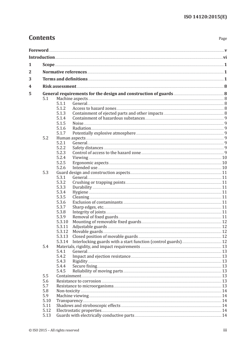 ISO 14120:2015 ISO 14120:2015 - Safety of machinery — Guards — General requirements for the design and construction of fixed and movable guards/6/2015 - Page 3 preview