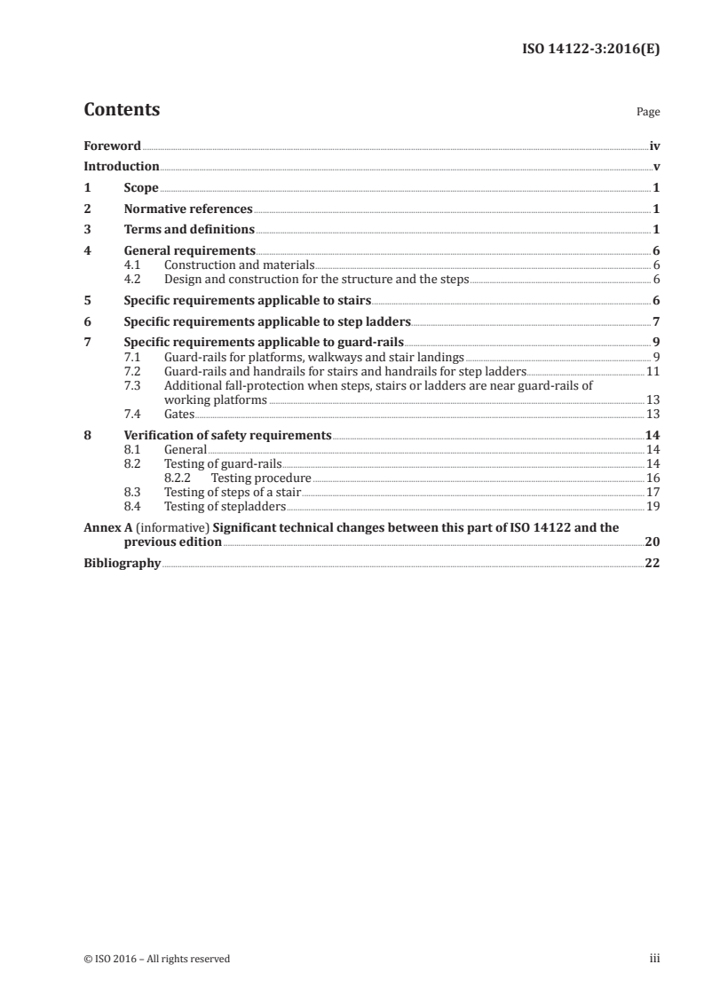 ISO 14122-3:2016 ISO 14122-3:2016 - Safety of machinery — Permanent means of access to machinery — Part 3: Stairs, stepladders and guard-rails/27/2016 - Page 3 preview