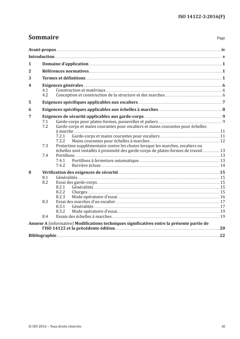ISO 14122-3:2016 ISO 14122-3:2016 - Sécurité des machines — Moyens d'accès permanents aux machines — Partie 3: Escaliers, échelles à marches et garde-corps/27/2016 - Page 3 preview
