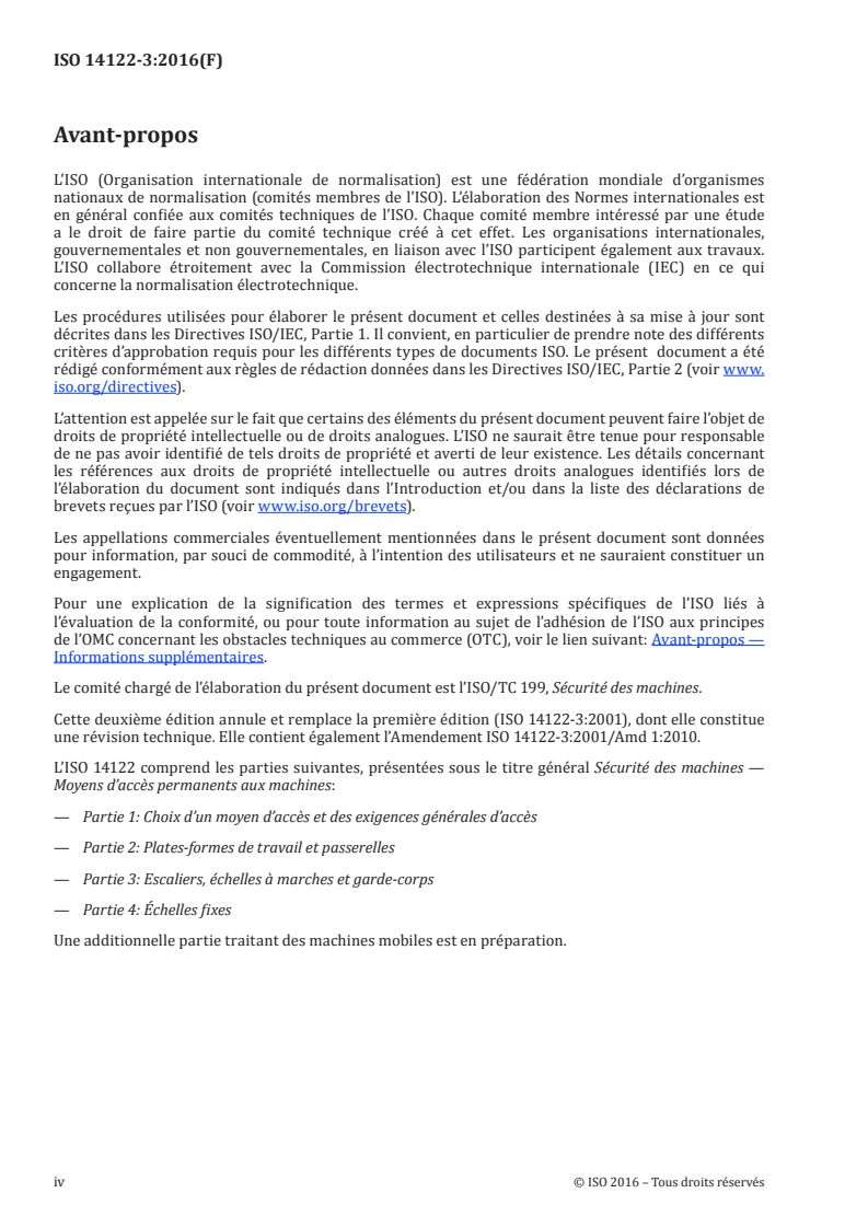 ISO 14122-3:2016 ISO 14122-3:2016 - Sécurité des machines — Moyens d'accès permanents aux machines — Partie 3: Escaliers, échelles à marches et garde-corps/27/2016 - Page 4 preview