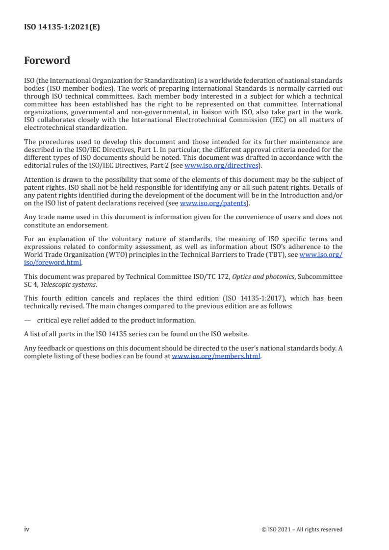 ISO 14135-1:2021 ISO 14135-1:2021 - Optics and photonics — Specifications for telescopic sights — Part 1: General-purpose instruments/11/2021 - Page 4 preview