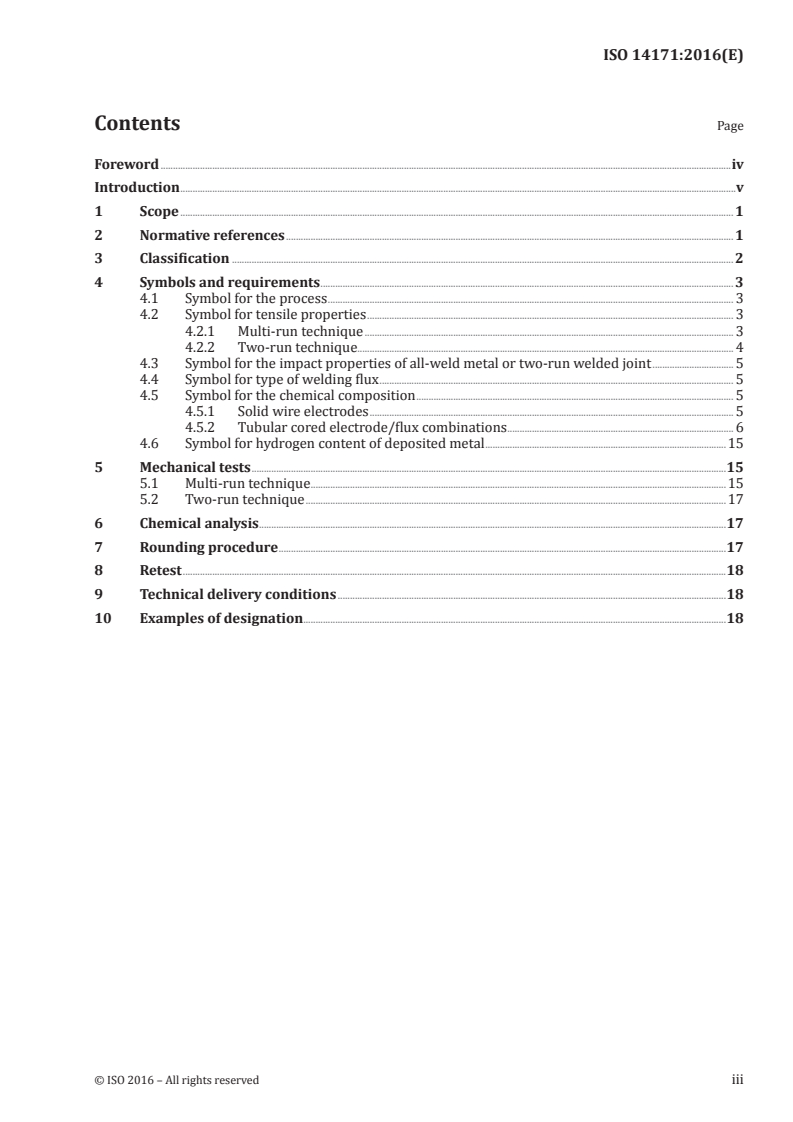 ISO 14171:2016 ISO 14171:2016 - Welding consumables — Solid wire electrodes, tubular cored electrodes and electrode/flux combinations for submerged arc welding of non alloy and fine grain steels — Classification/27/2016 - Page 3 preview