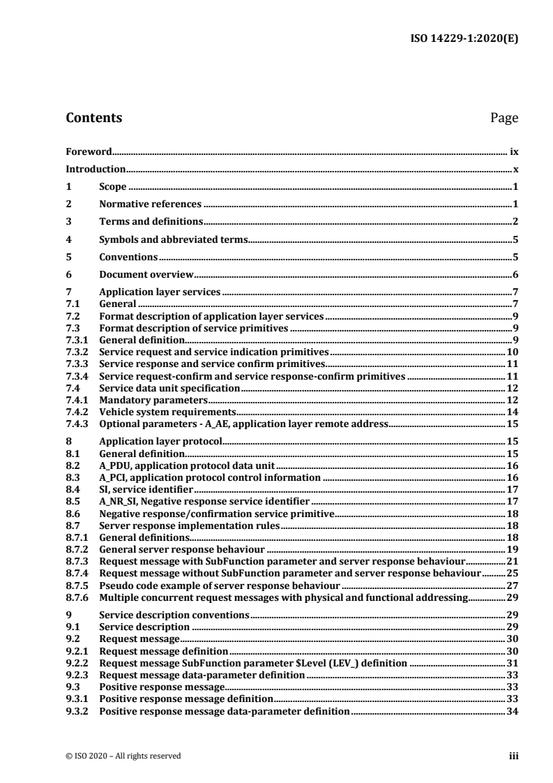 ISO 14229-1:2020 ISO 14229-1:2020 - Road vehicles — Unified diagnostic services (UDS) — Part 1: Application layer/7/2020 - Page 3 preview