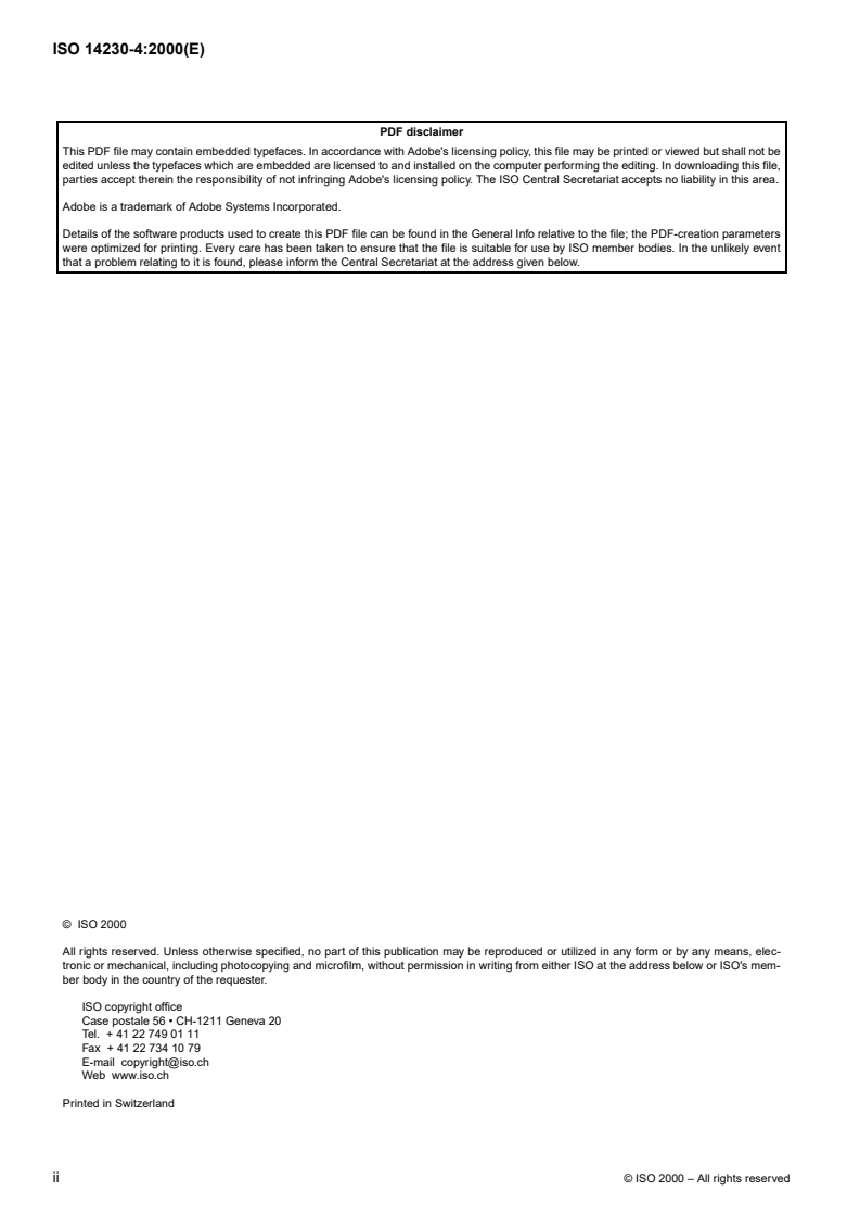 ISO 14230-4:2000 ISO 14230-4:2000 - Road vehicles — Diagnostic systems — Keyword Protocol 2000 — Part 4: Requirements for emission-related systems/8/2000 - Page 2 preview