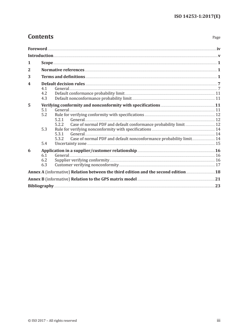 ISO 14253-1:2017 ISO 14253-1:2017 - Geometrical product specifications (GPS) — Inspection by measurement of workpieces and measuring equipment — Part 1: Decision rules for verifying conformity or nonconformity with specifications/31/2017 - Page 3 preview