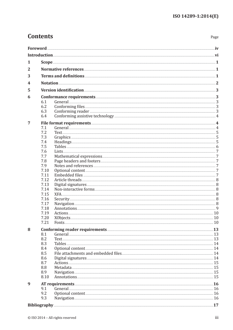 ISO 14289-1:2014 ISO 14289-1:2014 - Document management applications — Electronic document file format enhancement for accessibility — Part 1: Use of ISO 32000-1 (PDF/UA-1)/17/2014 - Page 3 preview