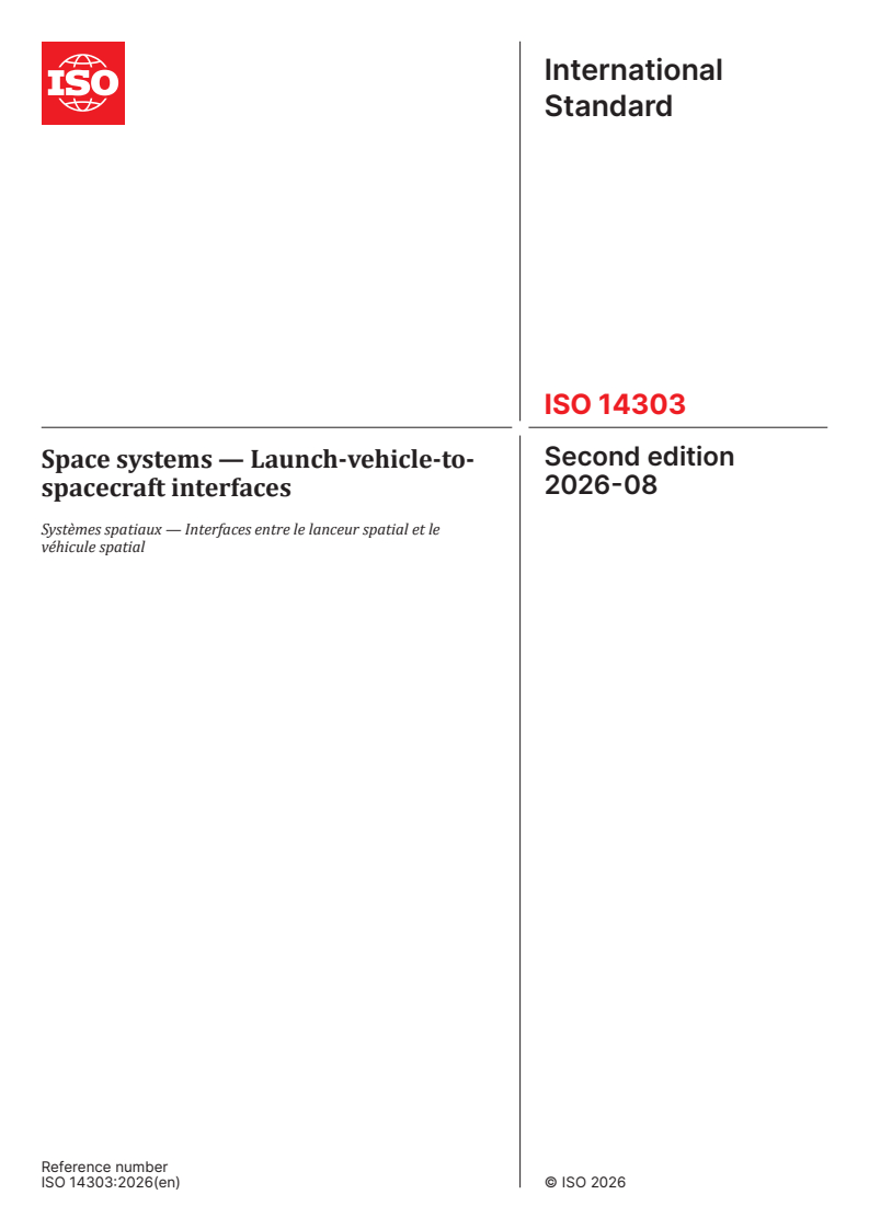 ISO 14303:2026 ISO 14303:2026 - Space systems — Launch-vehicle-to-spacecraft interfaces - Page 1 preview