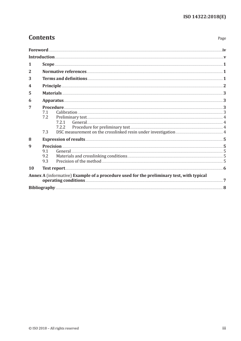 ISO 14322:2018 ISO 14322:2018 - Plastics — Epoxy resins — Determination of degree of crosslinking of crosslinked epoxy resins by differential scanning calorimetry (DSC)/19/2018 - Page 3 preview