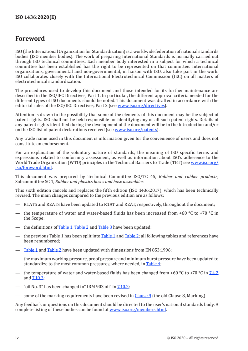 ISO 1436:2020 ISO 1436:2020 - Rubber hoses and hose assemblies — Wire-braid-reinforced hydraulic types for oil-based or water-based fluids — Specification/8/2020 - Page 4 preview