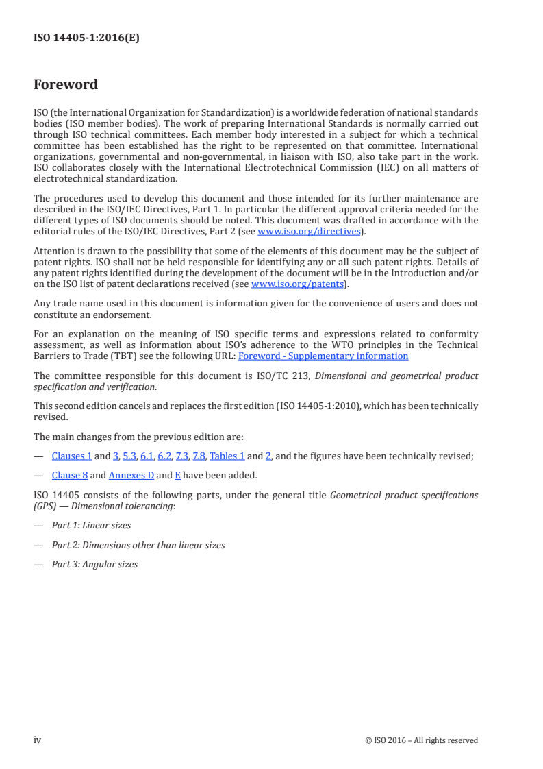 ISO 14405-1:2016 ISO 14405-1:2016 - Geometrical product specifications (GPS) — Dimensional tolerancing — Part 1: Linear sizes/4/2016 - Page 4 preview