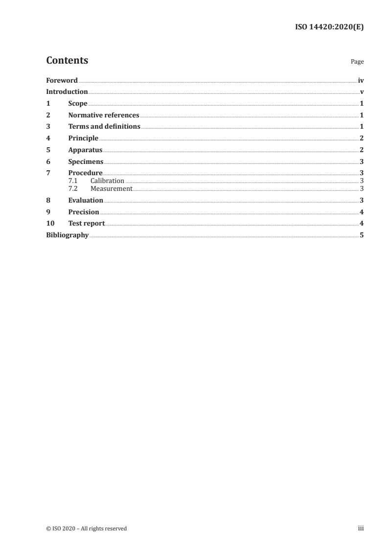 ISO 14420:2020 ISO 14420:2020 - Carbonaceous products for the production of aluminium — Baked anodes and shaped carbon products — Determination of the coefficient of linear thermal expansion/5/2020 - Page 3 preview