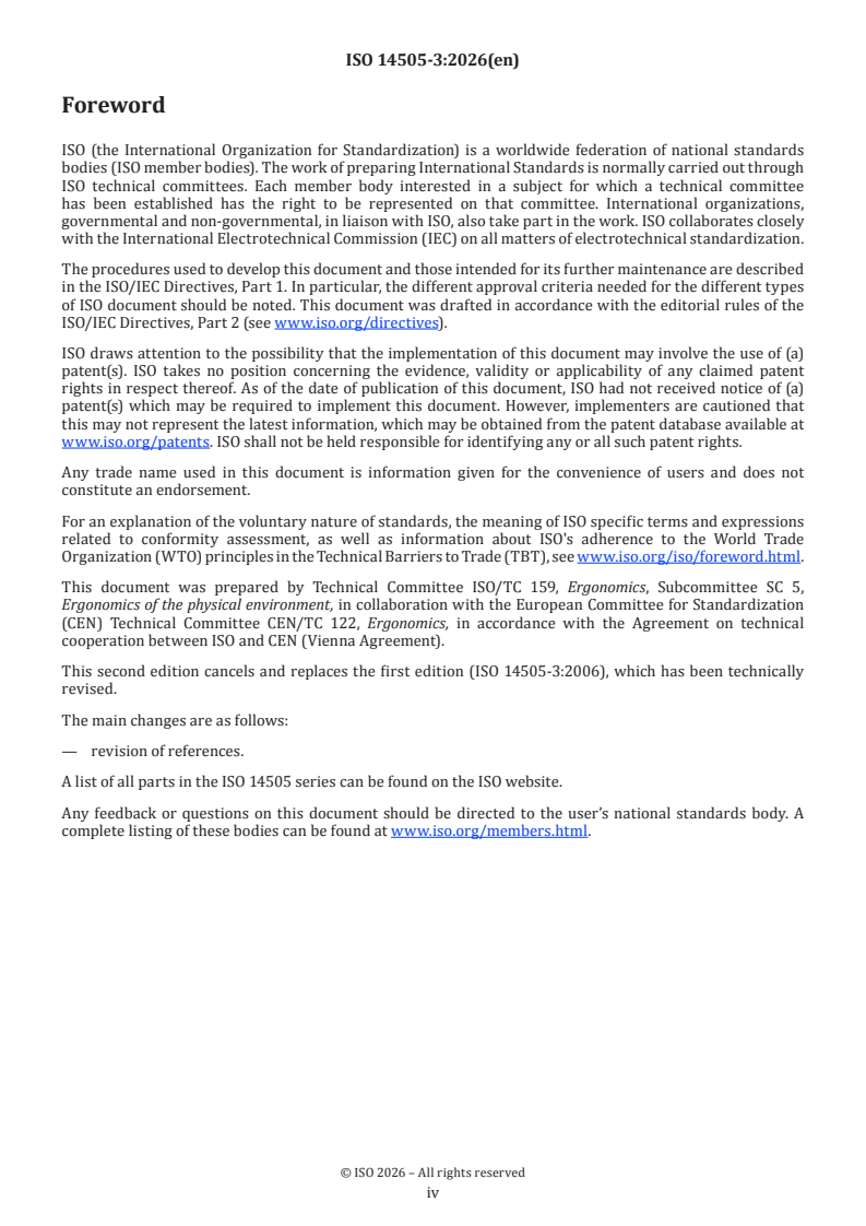 ISO 14505-3:2026 ISO 14505-3:2026 - Ergonomics of the thermal environment — Evaluation of the thermal environment in vehicles — Part 3: Evaluation of thermal comfort using human participants - Page 4 preview