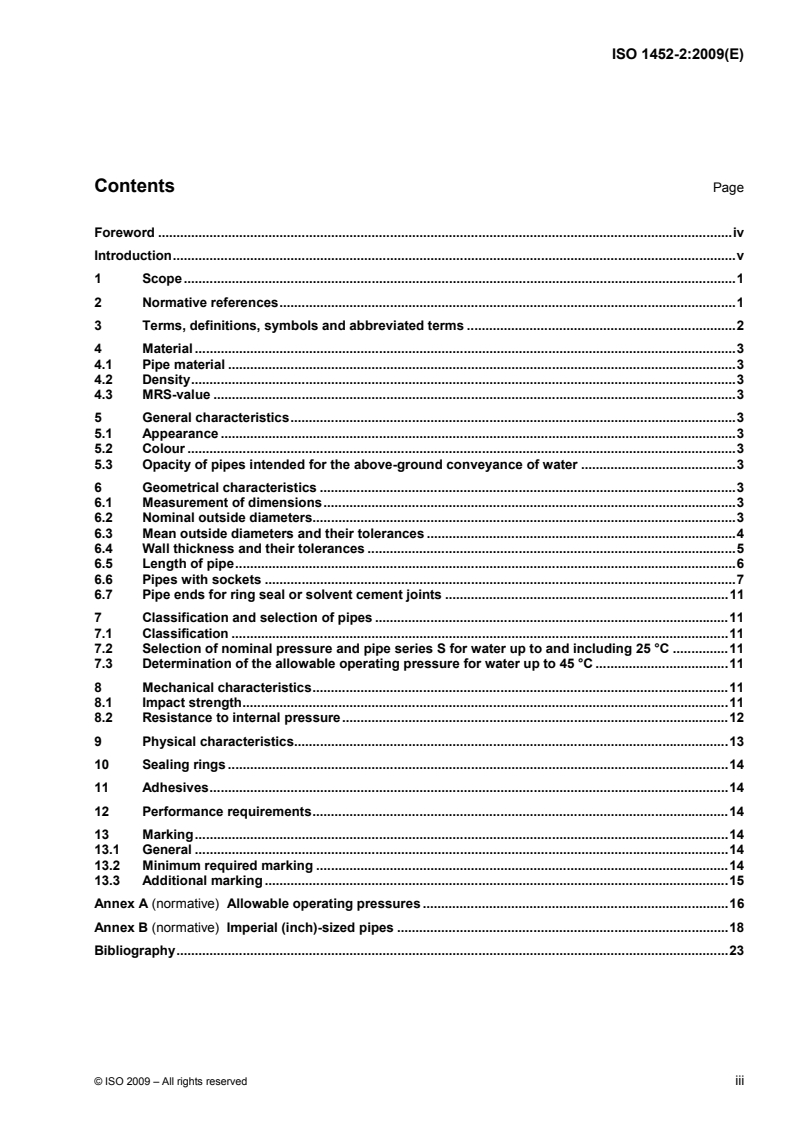 ISO 1452-2:2009 ISO 1452-2:2009 - Plastics piping systems for water supply and for buried and above-ground drainage and sewerage under pressure — Unplasticized poly(vinyl chloride) (PVC-U) — Part 2: Pipes/1/2009 - Page 3 preview