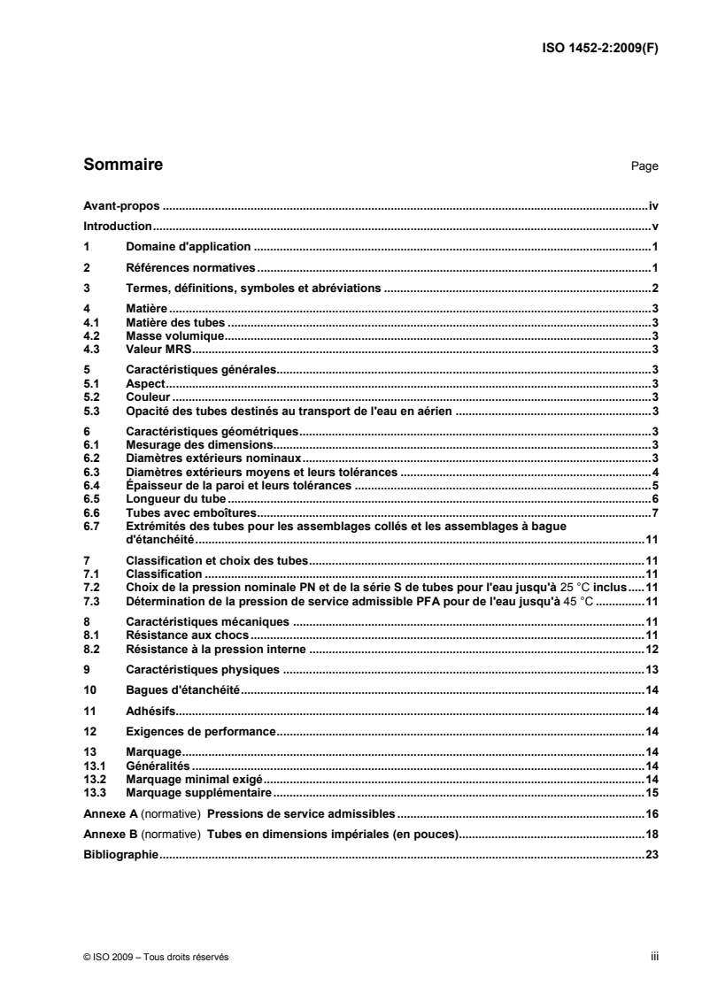 ISO 1452-2:2009 ISO 1452-2:2009 - Systèmes de canalisations en plastique pour l'alimentation en eau, pour branchements et collecteurs d'assainissement enterrés et aériens avec pression — Poly(chlorure de vinyle) non plastifié (PVC-U) — Partie 2: Tubes/1/2009 - Page 3 preview