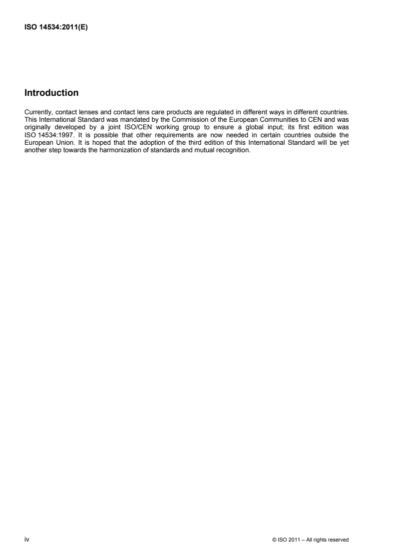 ISO 14534:2011 ISO 14534:2011 - Ophthalmic optics — Contact lenses and contact lens care products — Fundamental requirements/22/2011 - Page 4 preview
